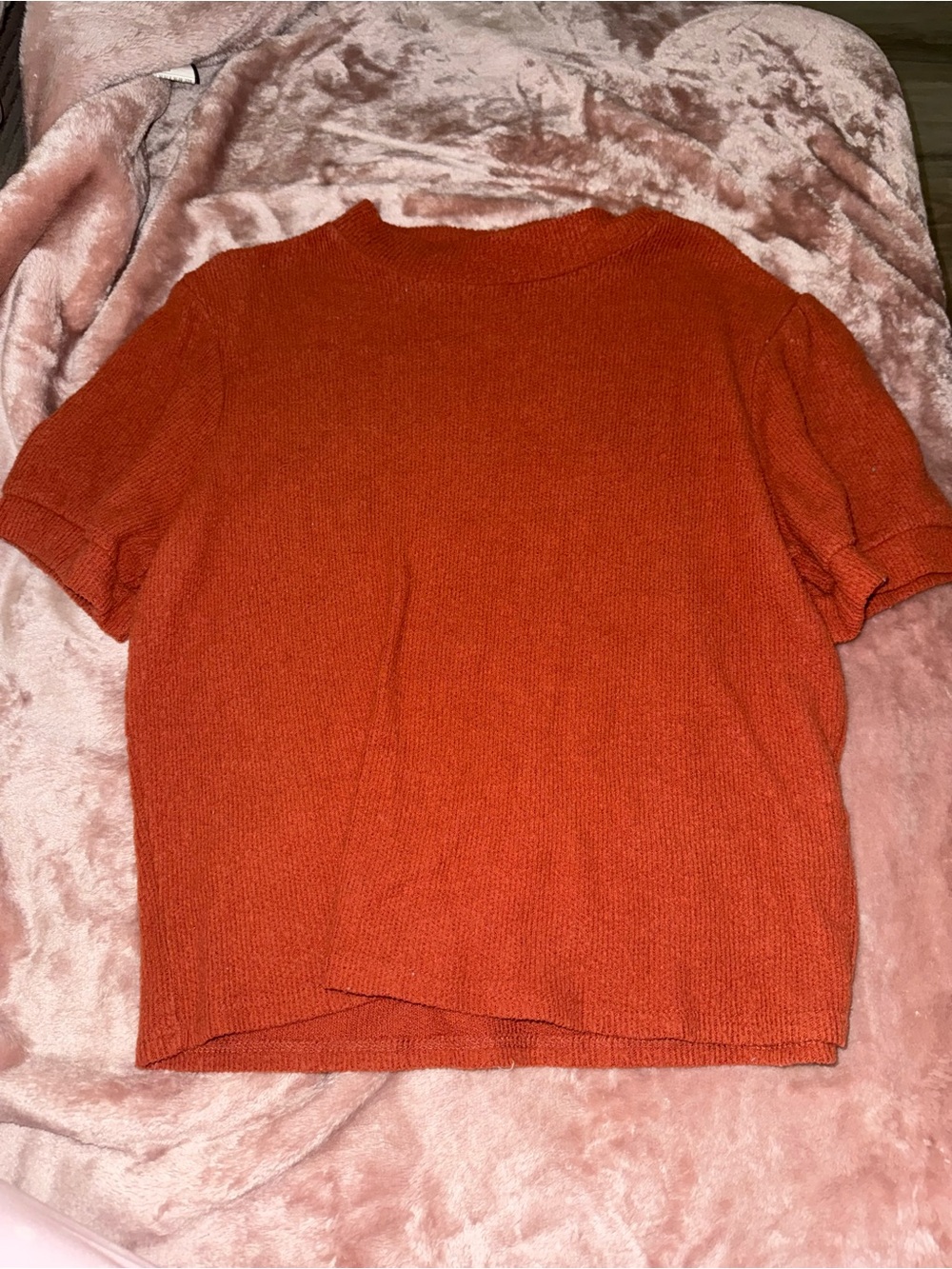 Mockneck Short-Sleeve Orange Knit Sweater